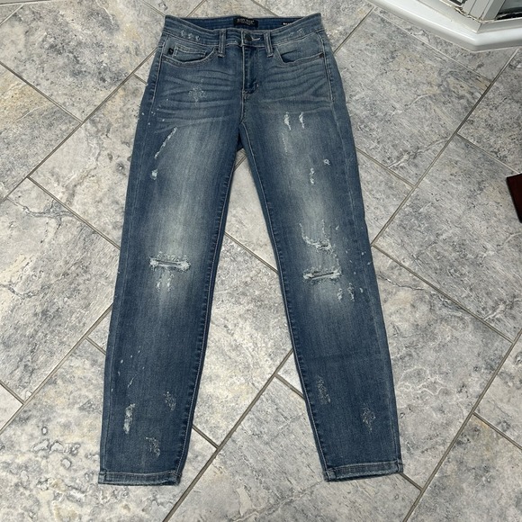 Judy Blue Relaxed Fit Distressed Bleach Splatter Denim Jeans Sz 5/27 Style #8273 - Picture 4 of 5